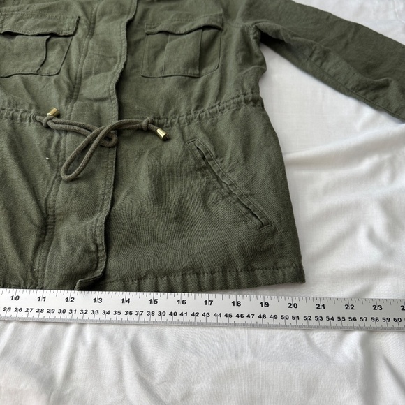Old Navy Women's Zip Up Linen Field Jacket Collared Army Green Medium Outdoor - Picture 13 of 14